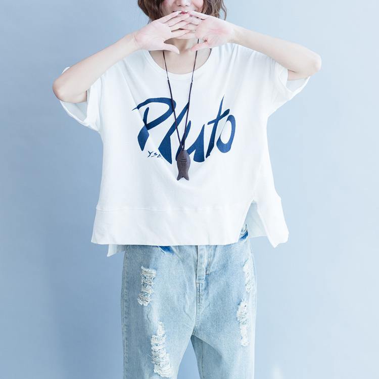 Summer Front Side Open Cotton Pullover Oversize Short Sleeve Tops