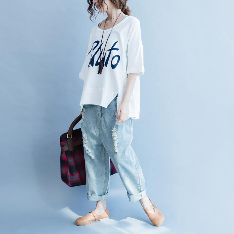 Summer Front Side Open Cotton Pullover Oversize Short Sleeve Tops