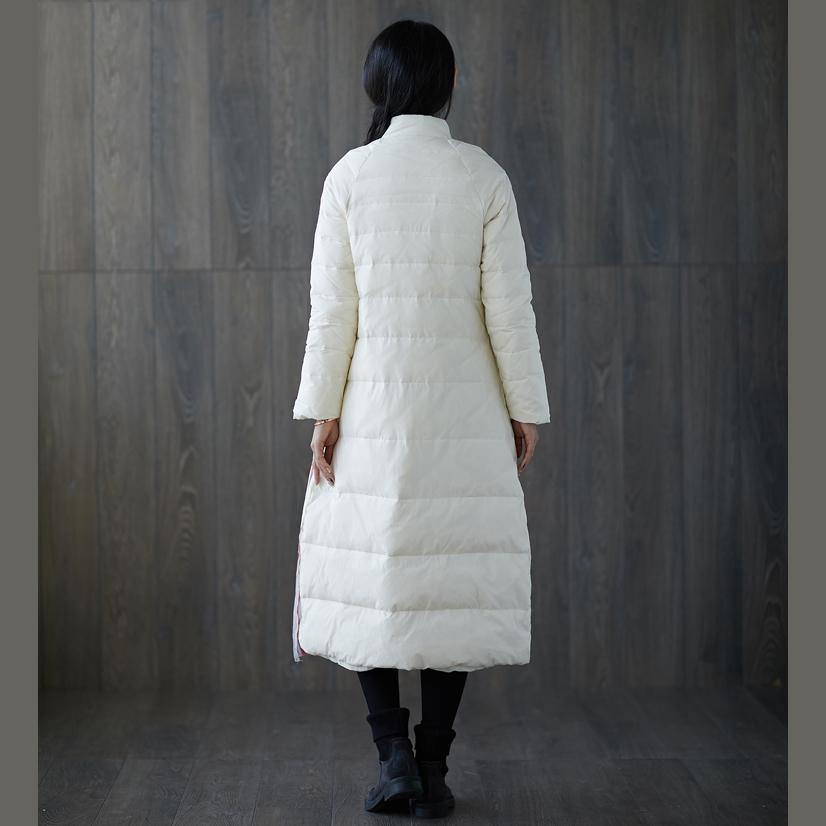 Thick White Print Down Coat Stand Collar Patchwork Chinese Button Down Coat