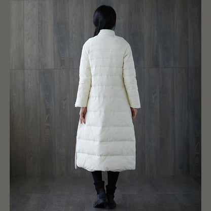 Thick White Print Down Coat Stand Collar Patchwork Chinese Button Down Coat