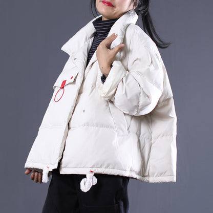 White Outfits Oversize Stand Collar Thick Quilted Coat Double Breasted Down Coats