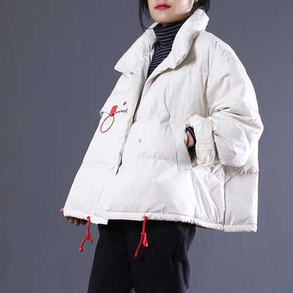 White Outfits Oversize Stand Collar Thick Quilted Coat Double Breasted Down Coats