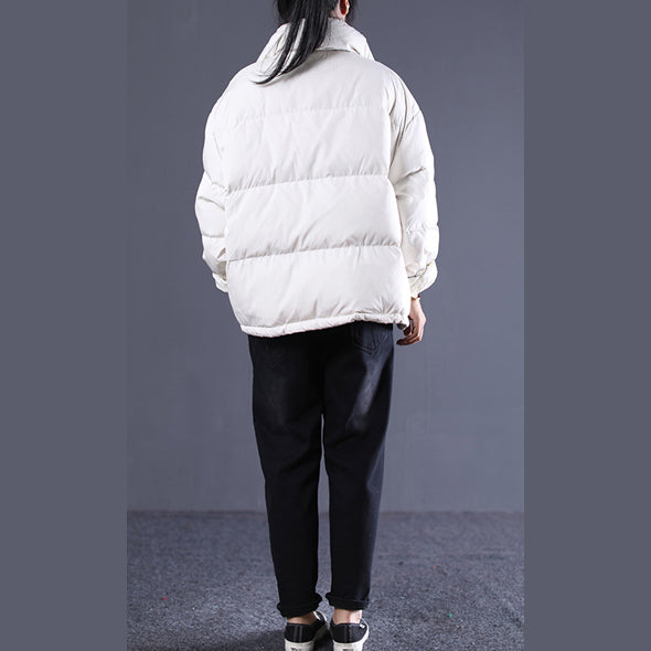 White Outfits Oversize Stand Collar Thick Quilted Coat Double Breasted Down Coats