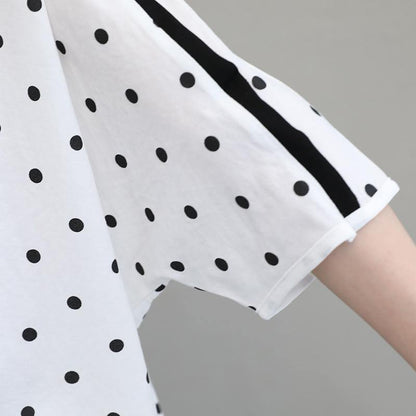 White Cotton Tops Shirts Fine Batwing Sleeve Dotted Cotton Tops