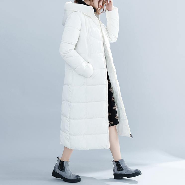 White Hooded Cotton Coat Pockets Zippered Winter Cotton Coats