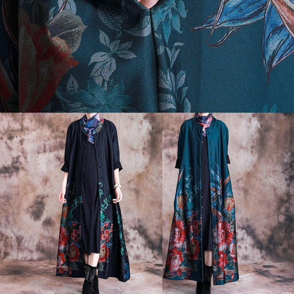 Loose Coats Fall Black Print Button Down Coats