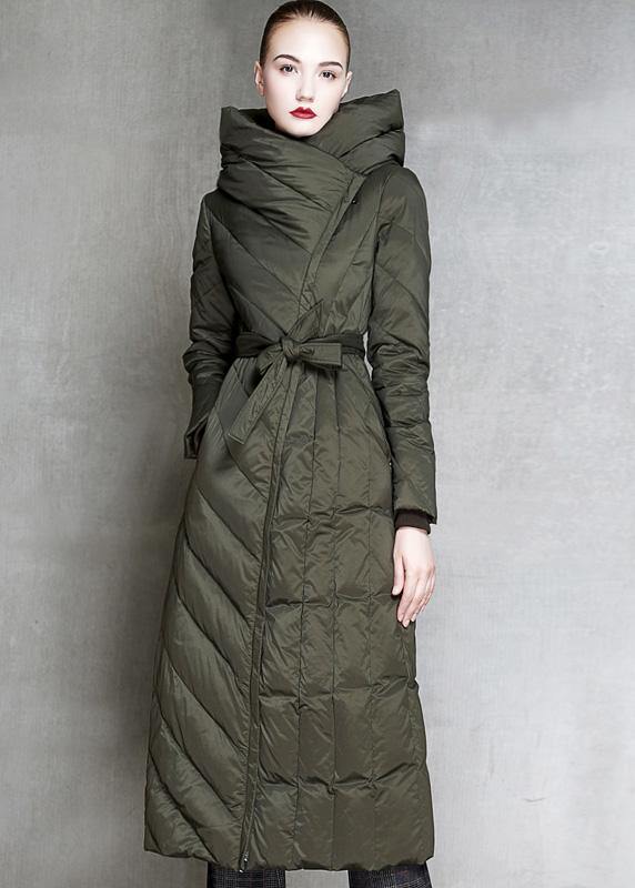 Loose Fitting Parka Hooded Winter Outwear Black Tie Waist Down Coat Winter