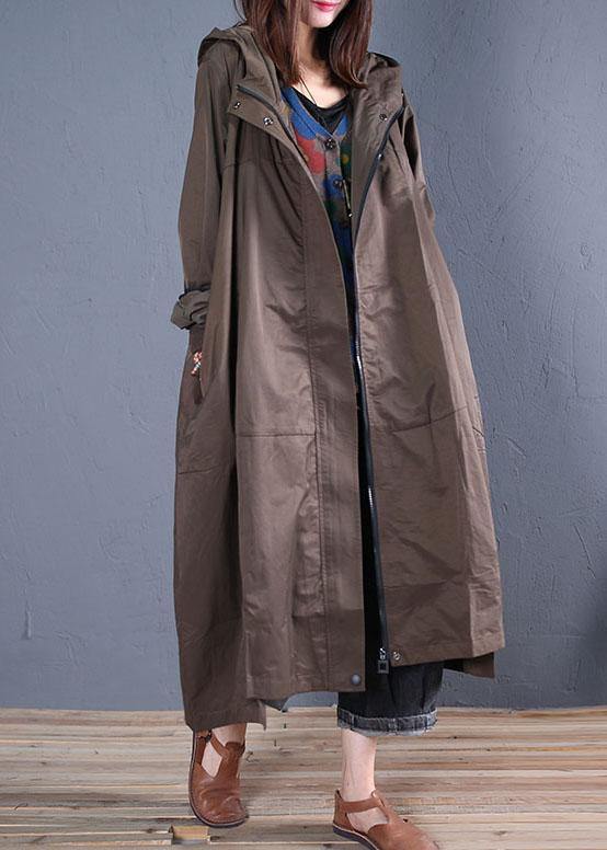 Army Green Overcoat Zippered Long Coat Fall