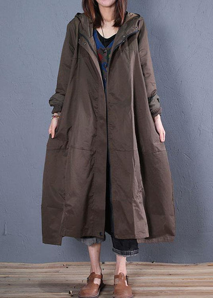 Army Green Overcoat Zippered Long Coat Fall
