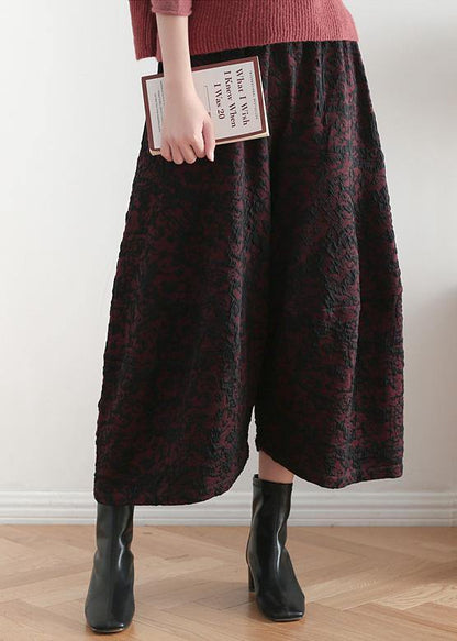 Autumn and Winter Literary Wide Leg Pants Large Size Jacquard Retro Nine Points Red Pants