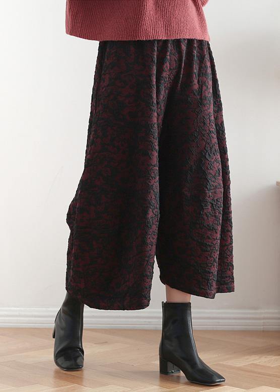 Autumn and Winter Literary Wide Leg Pants Large Size Jacquard Retro Nine Points Red Pants