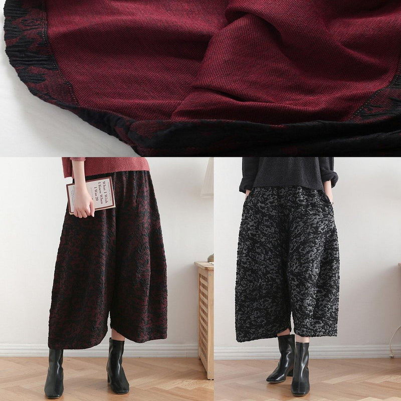 Autumn and Winter Literary Wide Leg Pants Large Size Jacquard Retro Nine Points Red Pants