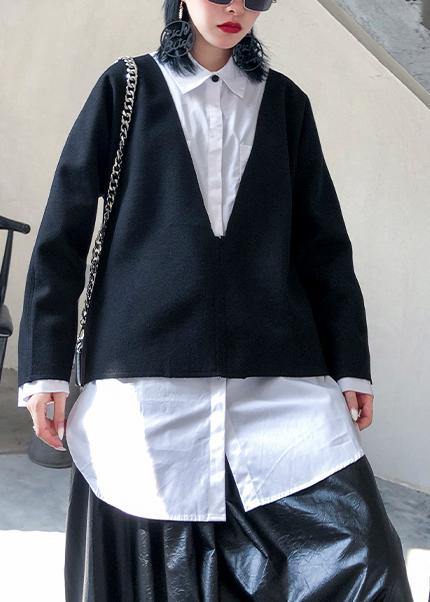 2025 autumn and winter new fashion large size long-sleeved V-neck wool tops white shirt female two-piece suit