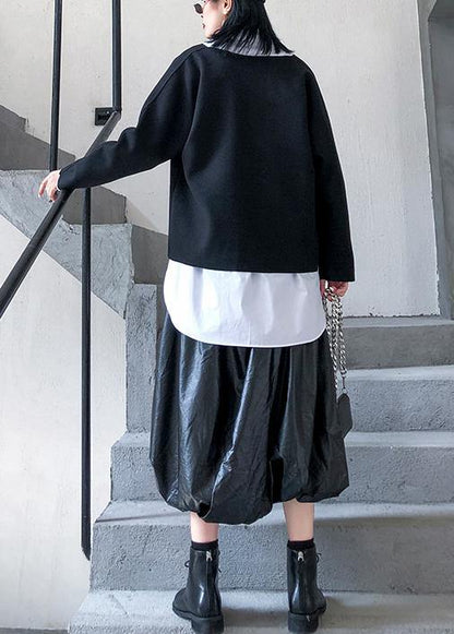 Autumn and Winter New Large Size Long-sleeved V-neck Wool Tops White Shirt Female Two-piece Suit