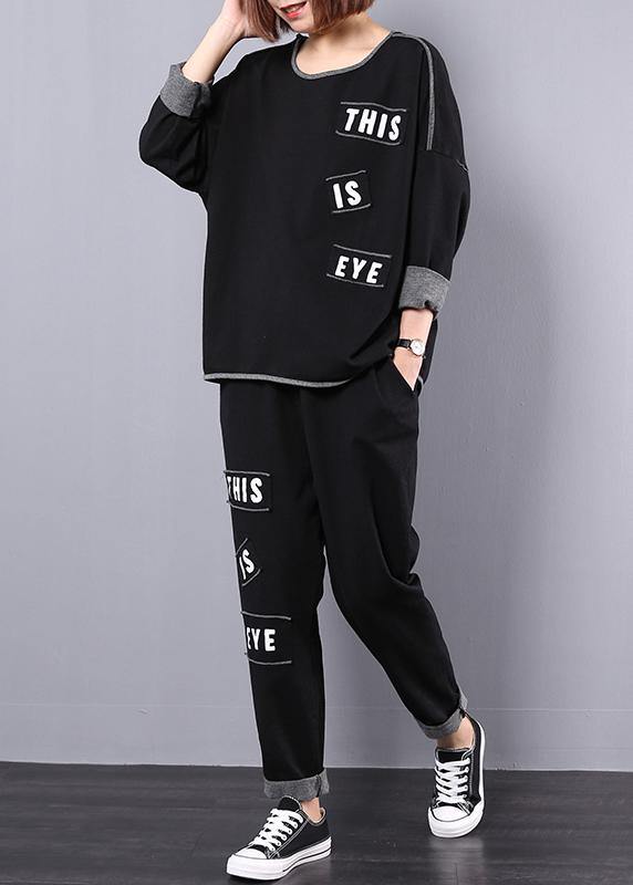 Autumn Cotton Black Alphabet Two Pieces