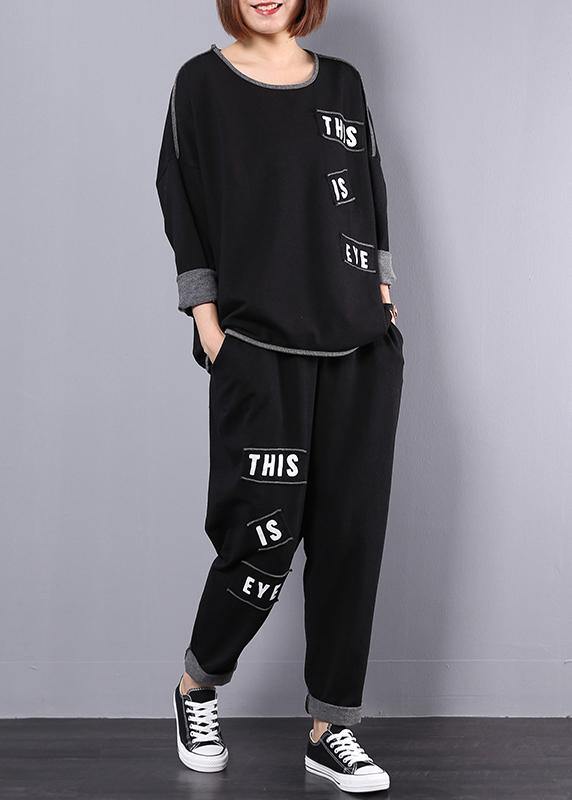 Autumn Cotton Black Alphabet Two Pieces
