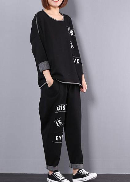 Autumn Cotton Black Alphabet Two Pieces