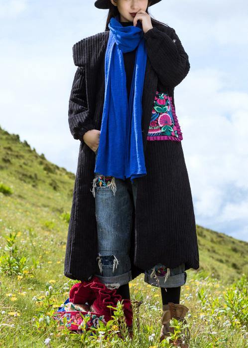 Black Parkas for Jackets & Coats Embroidery Ruffles Hem Outwear