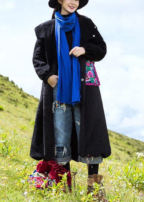 Black Parkas for Jackets & Coats Embroidery Ruffles Hem Outwear