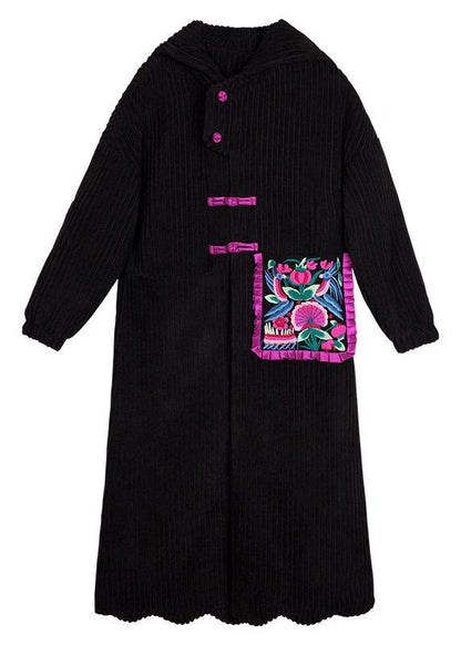 Black Parkas for Jackets & Coats Embroidery Ruffles Hem Outwear