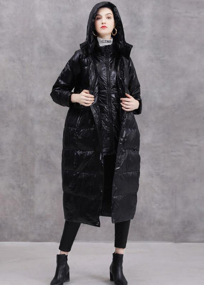Black Duck Down Coat Oversize Hooded Down Jacket Zippered Fine Coats