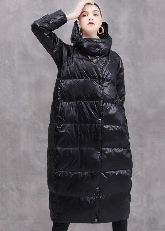 Black Duck Down Coat Oversize Hooded Down Jacket Zippered Fine Coats