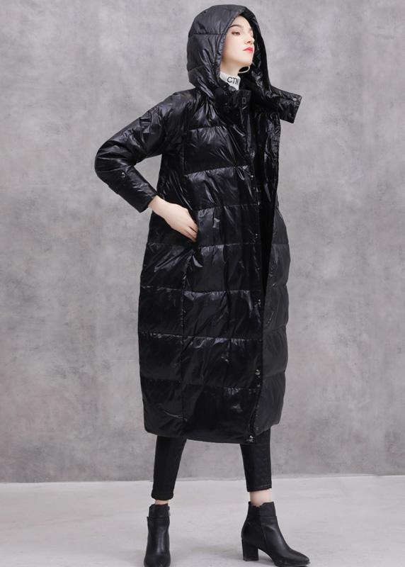 Black Duck Down Coat Oversize Hooded Down Jacket Zippered Fine Coats