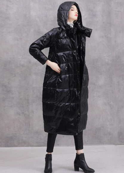 Black Duck Down Coat Oversize Hooded Down Jacket Zippered Fine Coats
