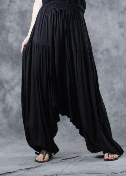 Black Elastic Waist New Linen Pants Loose Cinched Harem Pants