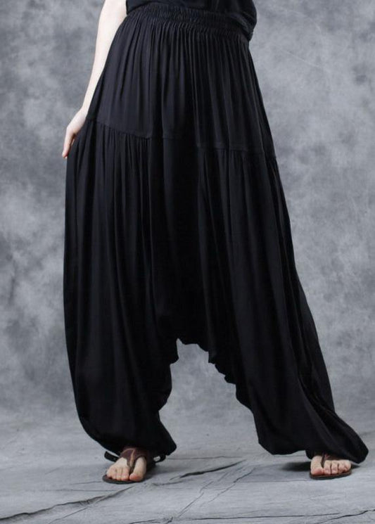 Black Elastic Waist New Linen Pants Loose Cinched Harem Pants