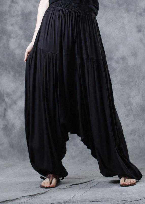 Black Elastic Waist New Linen Pants Loose Cinched Harem Pants