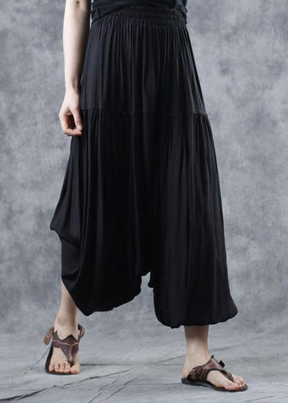 Black Elastic Waist New Linen Pants Loose Cinched Harem Pants