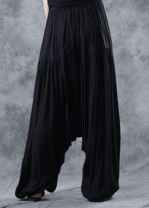 Black Elastic Waist New Linen Pants Loose Cinched Harem Pants