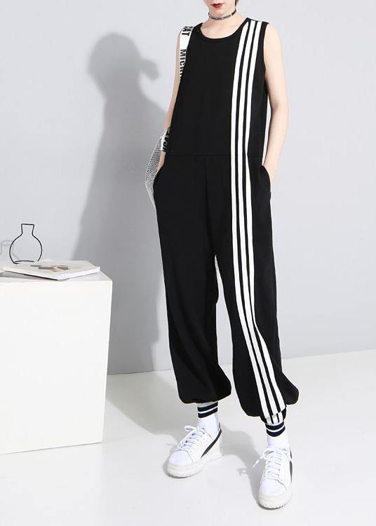Black Cotton Linen Sleeveless Tops Jumpsuit Pants