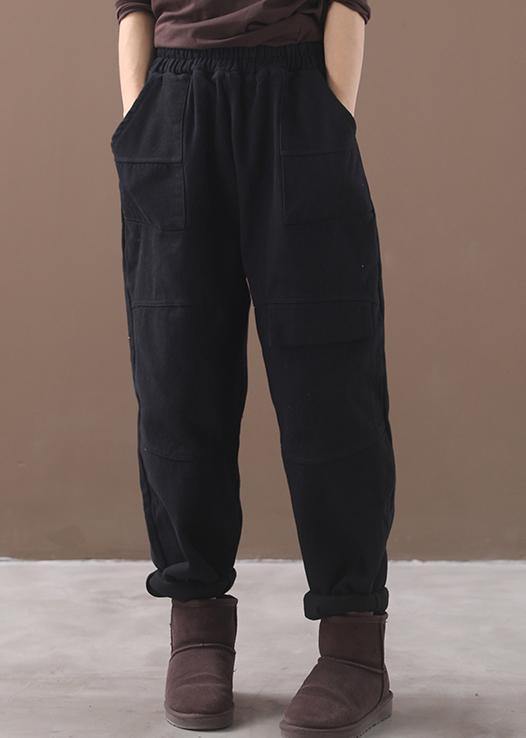 Black Loose Cotton Pants Elastic Waist Harem Pants