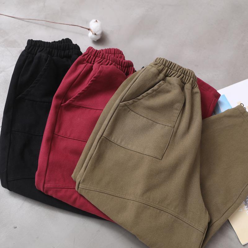Black Loose Cotton Pants Elastic Waist Harem Pants