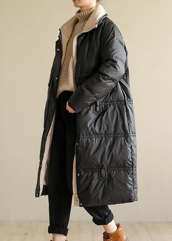 Black Coats Oversize Snow Jackets Stand Collar Patchwork Winter Outwear