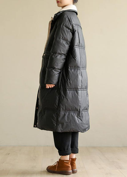 Black Coats Oversize Snow Jackets Stand Collar Patchwork Winter Outwear
