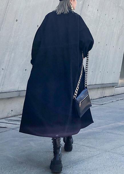 Black Woolen Overcoat Winter Notched Tie Waist Coat