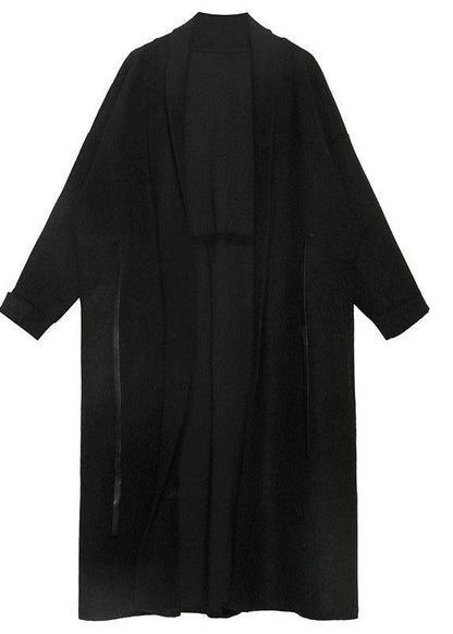 Black Woolen Overcoat Winter Notched Tie Waist Coat