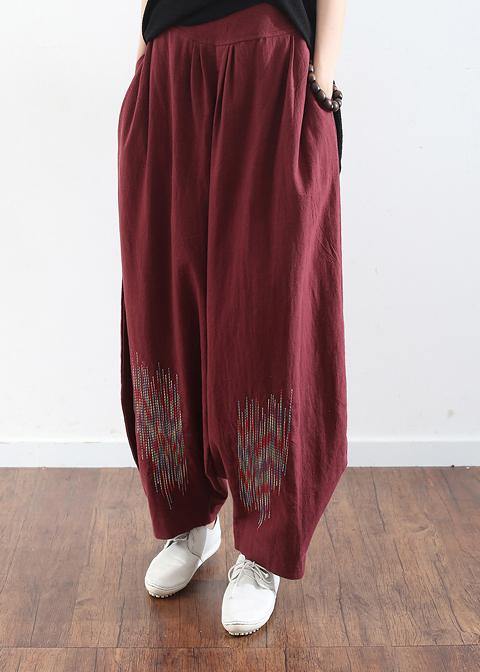 Burgundy Cotton Linen Wide Leg Pant Traveling Pants