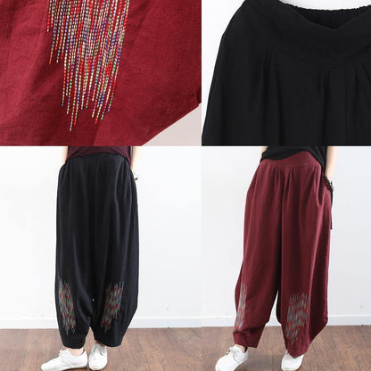 Burgundy Cotton Linen Wide Leg Pant Traveling Pants