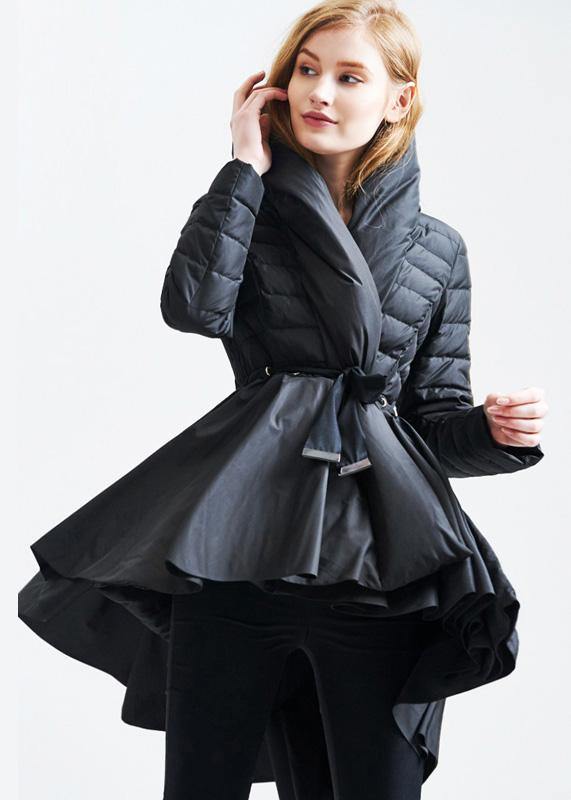 Snow Jackets Hooded Overcoat Black Drawstring Duck Down Coat