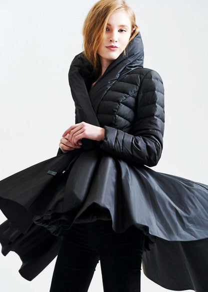 Snow Jackets Hooded Overcoat Black Drawstring Duck Down Coat