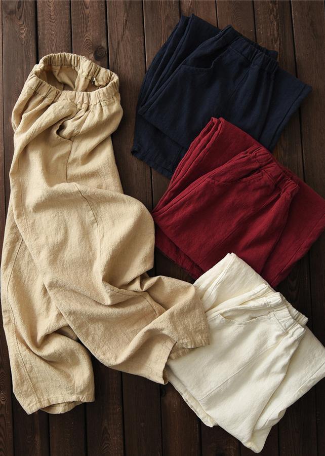 Cotton and Linen Chinese Style Ramie Wild Pants Yoga Navy Blue-dragon Pants