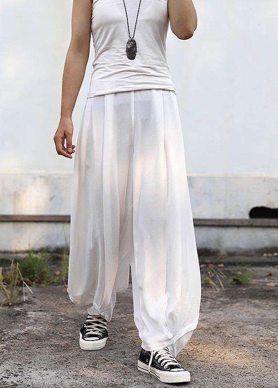 Fall Silk Linen Pants White Wide Leg Pants