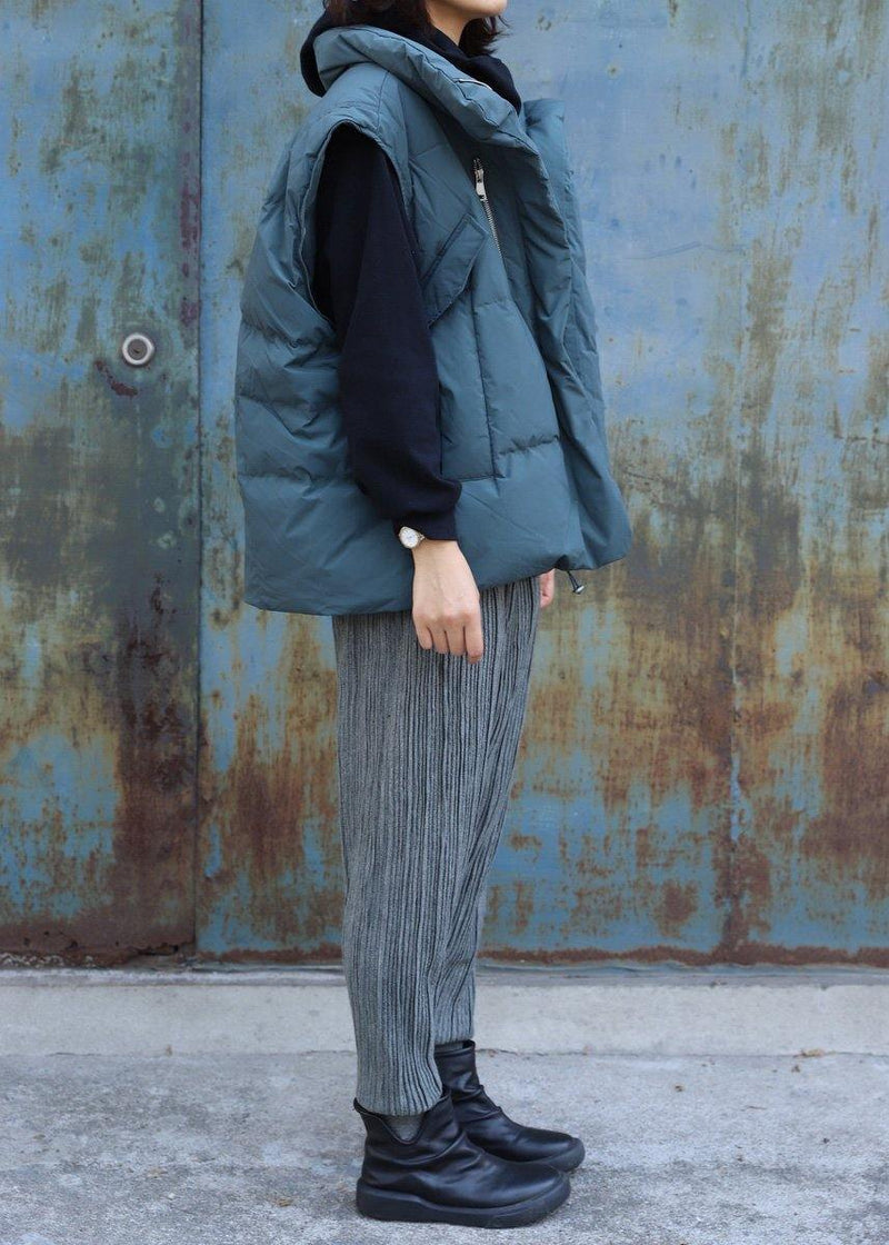 Gray Green Outwear Jackets & Coats Sleeveless Stand Collar Winter Outwear