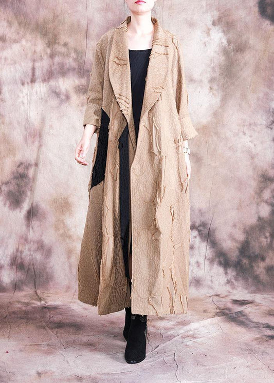 Khaki Coat Clothing Fall Turn-down Collar Tie Waist Coats