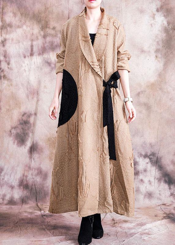 Khaki Coat Clothing Fall Turn-down Collar Tie Waist Coats