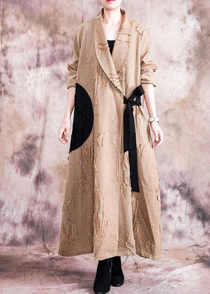Khaki Coat Clothing Fall Turn-down Collar Tie Waist Coats